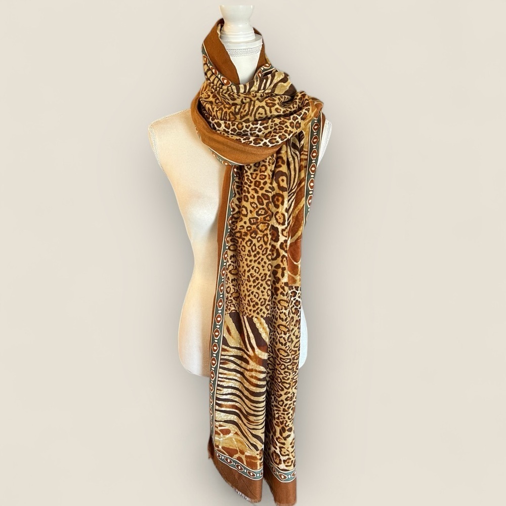 Leopard Print Scarf in Brown and Tan